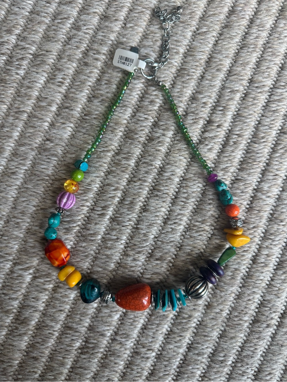 Treska Multicolor Beaded Necklace with Green Strand